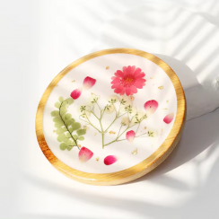 10 Pks Round Dried Flower Resin Wooden Coaster